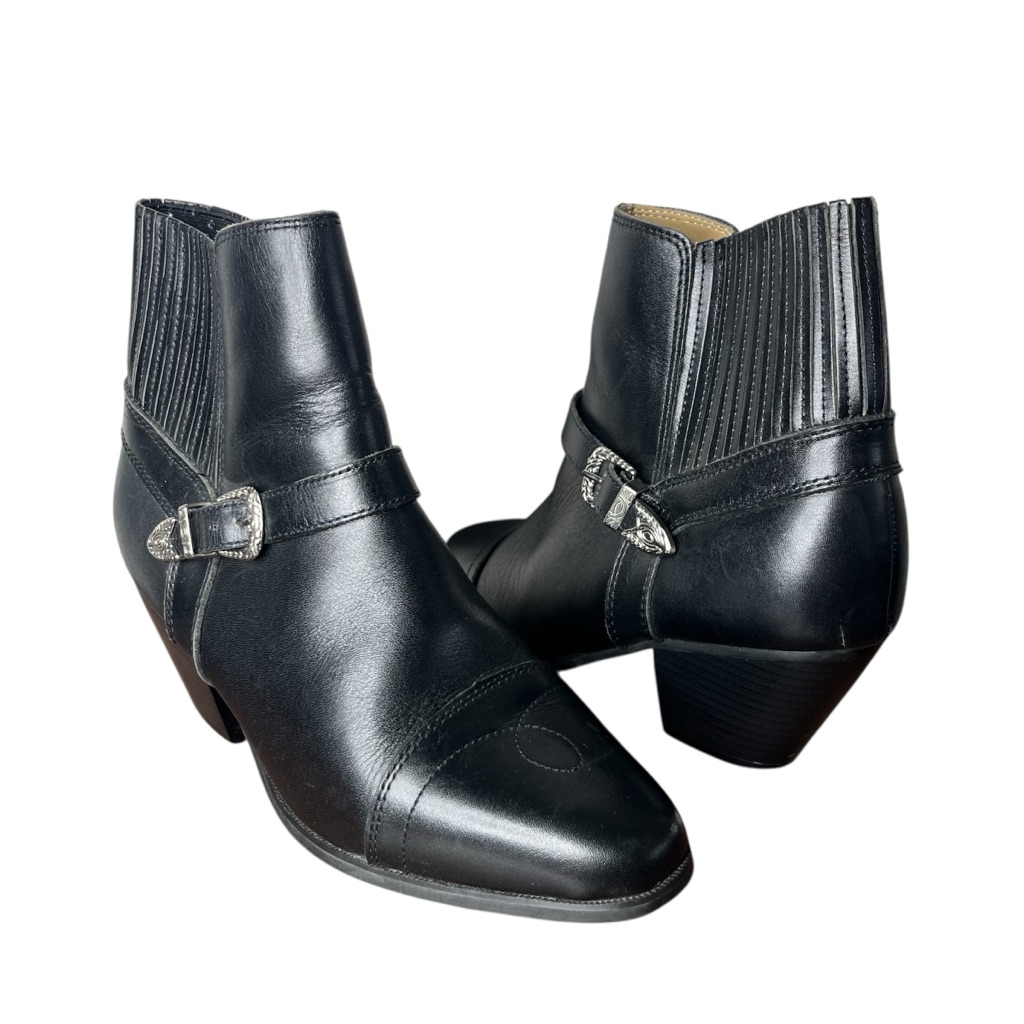 Dingo Black Leather Buckle Harness Cowboy Western Heeled Chelsea Ankle Boots